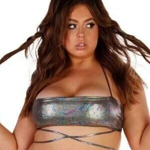 NWOT Iheartraves Astro Acid Holographic Iridescent Bandeau Crop Top